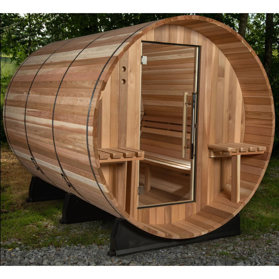 Almost Heaven Huntington 6 Person Canopy Outdoor Barrel Sauna & Almost Heaven Tower Outdoor Shower
